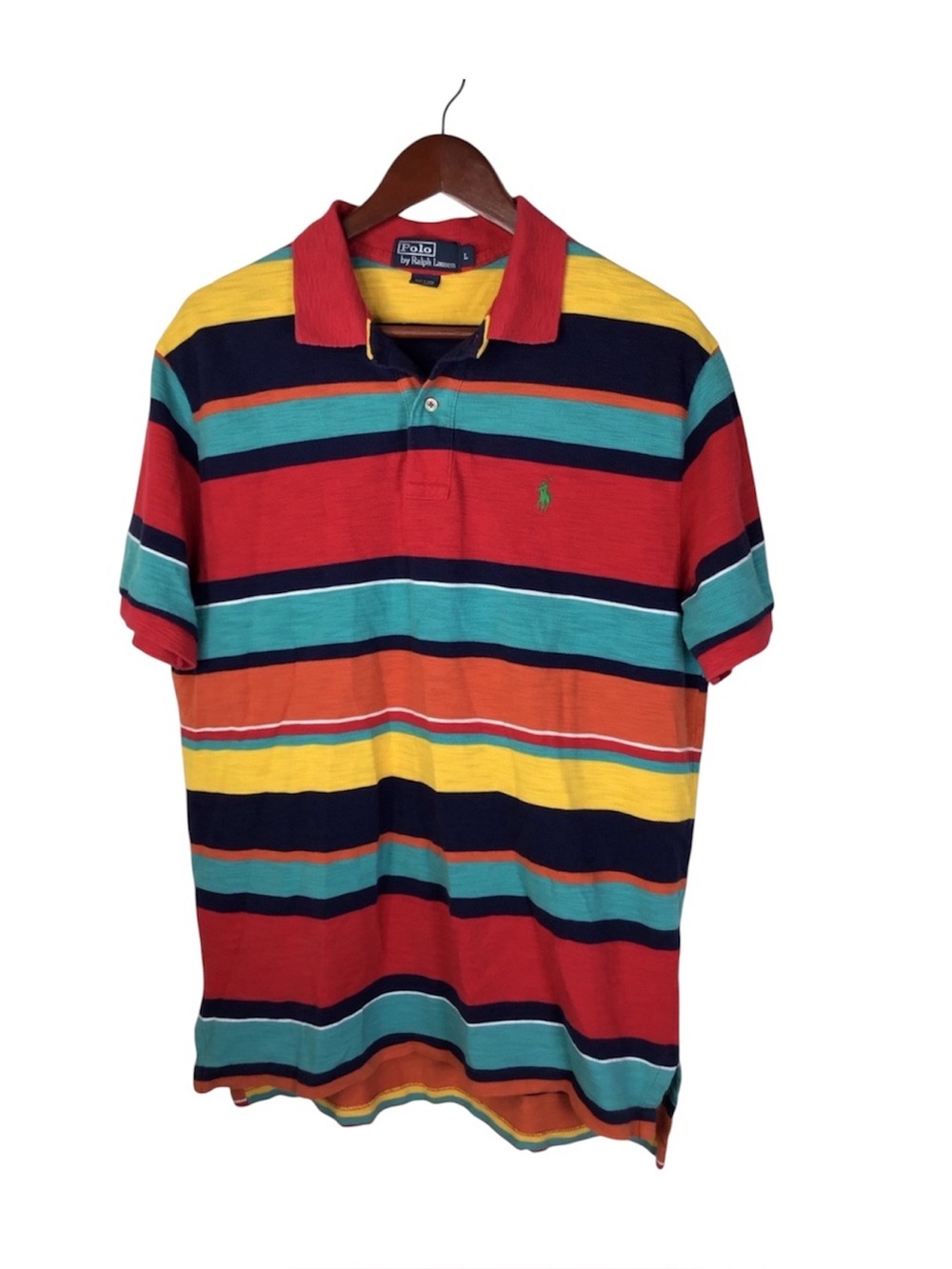 Vintage 90s Polo by Ralph Lauren Multi-Color Striped Polo Shirt Size Large.